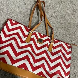 Dooney & Bourke Chevron Red and White Tote Bag